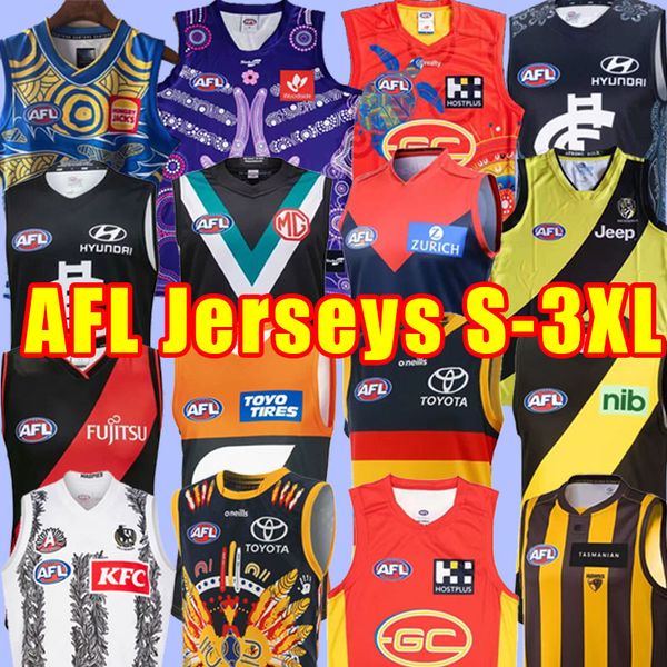 

football jersey 2023 2024 afl crows essendon bombers jerseys port adelaide brisbane lions fremantle dockers tank gold coast suns hawthorn ha, Black;gray