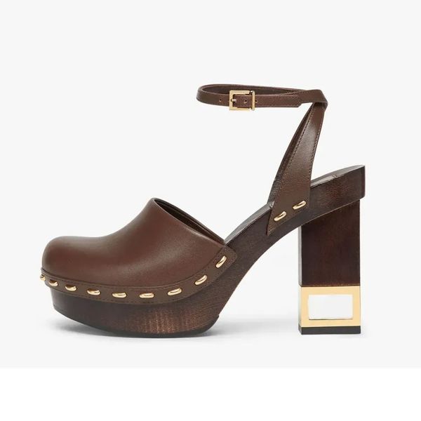 

2023 latest mink fur hair pumps sandal slippers high block heels slingback logo mules women ladies f sandals cow leather platform clogs dres, Black