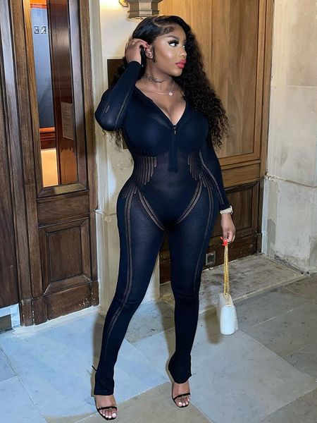 

women's jumpsuits rompers sibybo knitted bodysuit women's bodysuit elastic hollow zipper summer bodysuit club set women's 230, Black;white