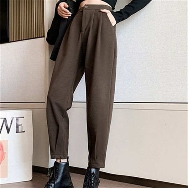 

women's pants capris jielur autumn winter women's pants casual loose high waist backcourt pants women's solid wool black brow, Black;white