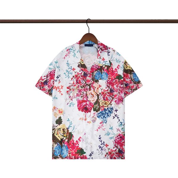 

men's casual shirts luxury designer mens print flower shirt hawaii floral men slim fit short sleeve, White;black