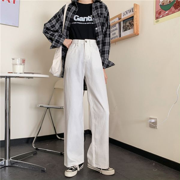 

women's jeans n3687 simple high waist allmatch trousers loose straight wide leg jean jeans 230331, Blue
