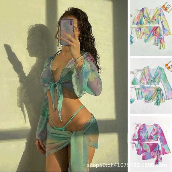 

2022new bikini women's swimwear split tie dyed swimsuit 3pk p5aq, White;black