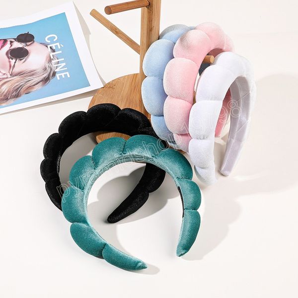 

sponge solid color headband hair bands puffy makeup bubble terry cloth hair bands hoop soft hair accessories, Slivery;white