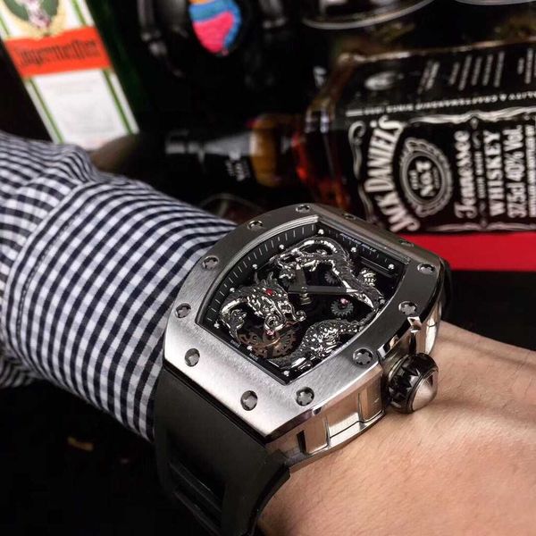 

luxury mechanical watch richar mills swiss automatic motion sapphire mirror imported rubber watchband. q2k9, Slivery;black