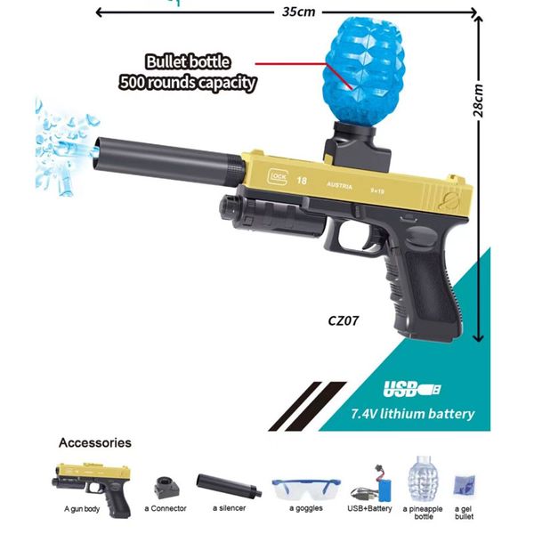

glock toy gun electric water bullet toy gun pistol airsoft gun pneumatic high speed shooting splatter ball blasters for adults boys cs