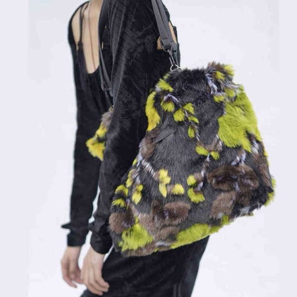 

evening bags shoulder bags evening bags plush bag female minority design oil painting art color series fur tote bag art and creative shoulde