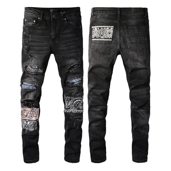 

mens designer jean man distressed ripped skinny cowboy pant ai jeans rock revival trousers straight slim elastic denim fit moto biker pants, Blue