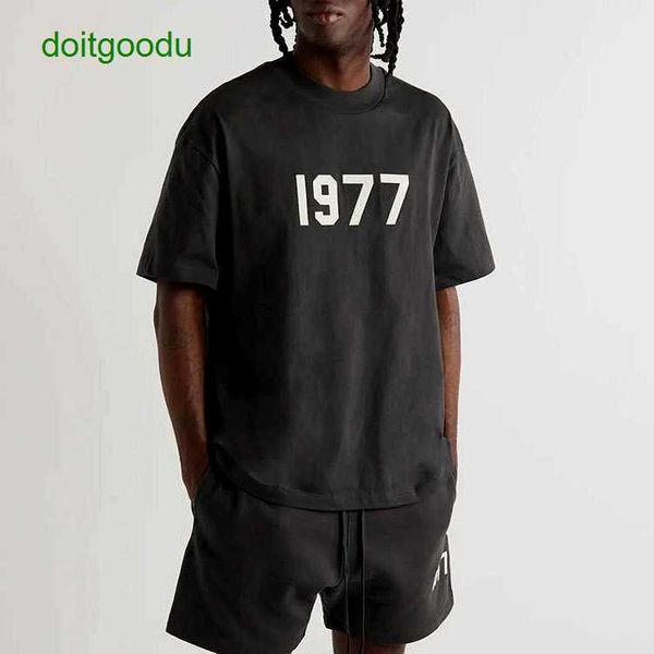 

flocking 1977 short sleeve couples t shirt loose american high street fashion feargod double thread essen, White;black
