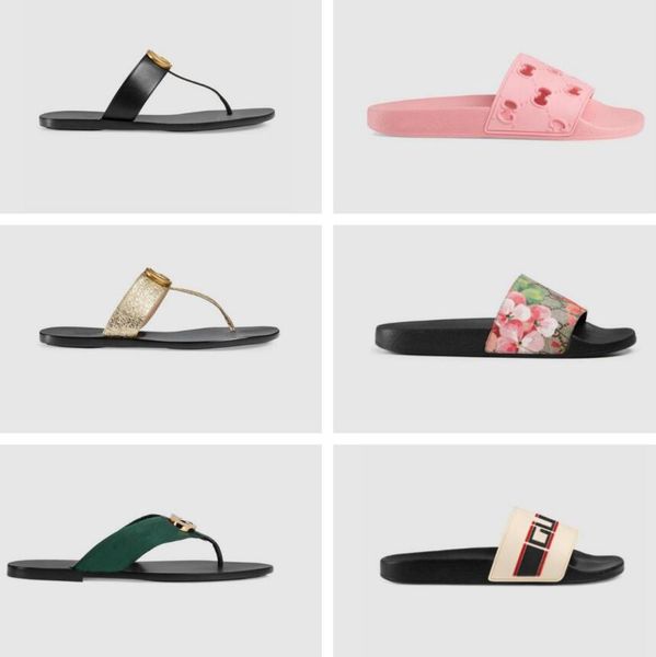 

6033 designer slippers men women sandals with box dust bag card shoes bloom web black floral strawberry print slide leather rubber red sanda