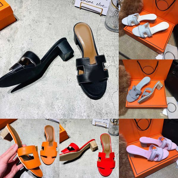 

2023 new chypre women's chunky heel famous sandals slippers luxury designer leather summer classic fashion beach h drag slides slippers, Black