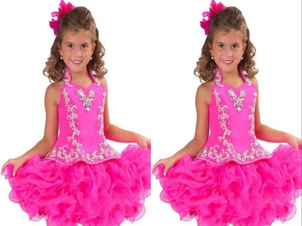 

sweet pink high neck girls pageant dresses with beaded crystals tiered children birthday wedding party gowns teenage princess todd6428766, White;blue