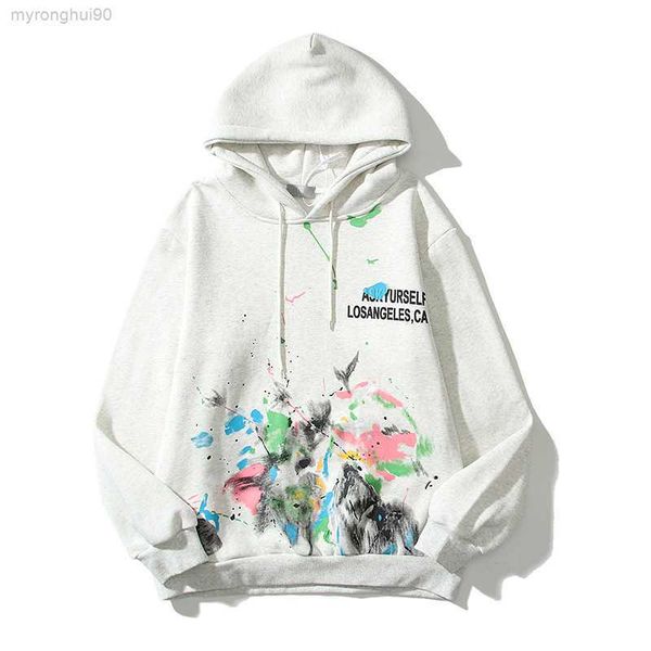 

men's hoodies & sweatshirts autumn and winter street tidal speckle ink 3d foam letter hooded high sweater hoodie ja1a, Black