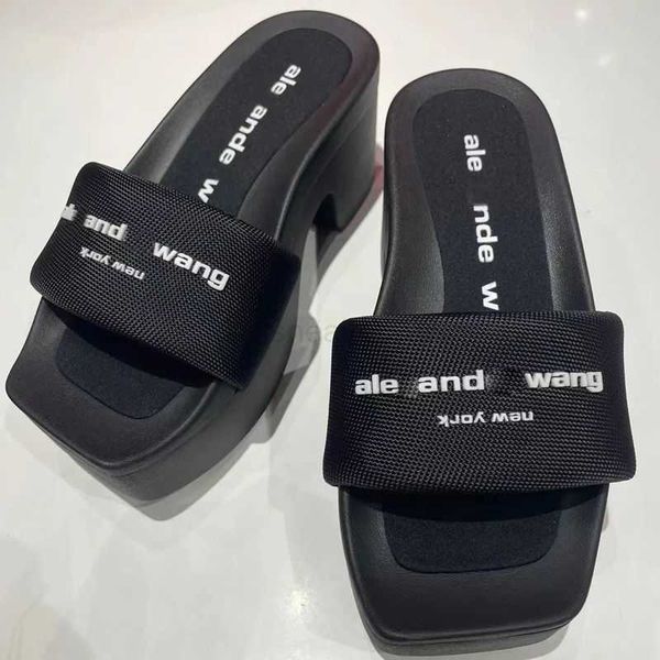 

heel high thick sole slippers women 2023 new king tall slim slippers versatile outwardly wearing slippers women, Black