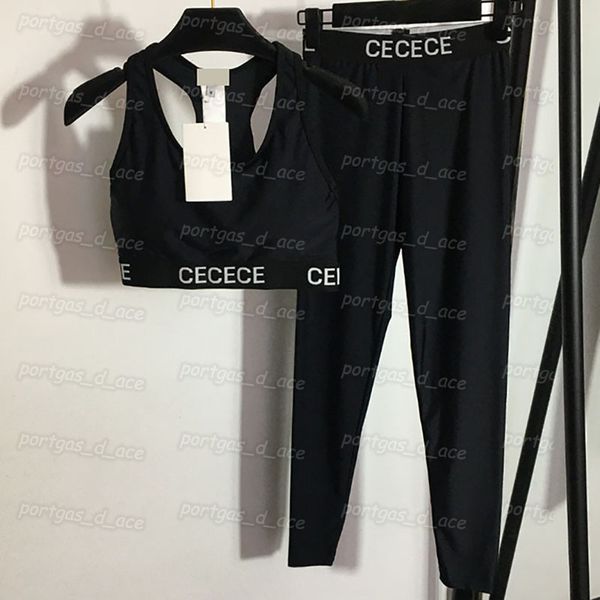 

letters women tracksuit black sleeveless yoga tanks dry quickly gym sportswear set