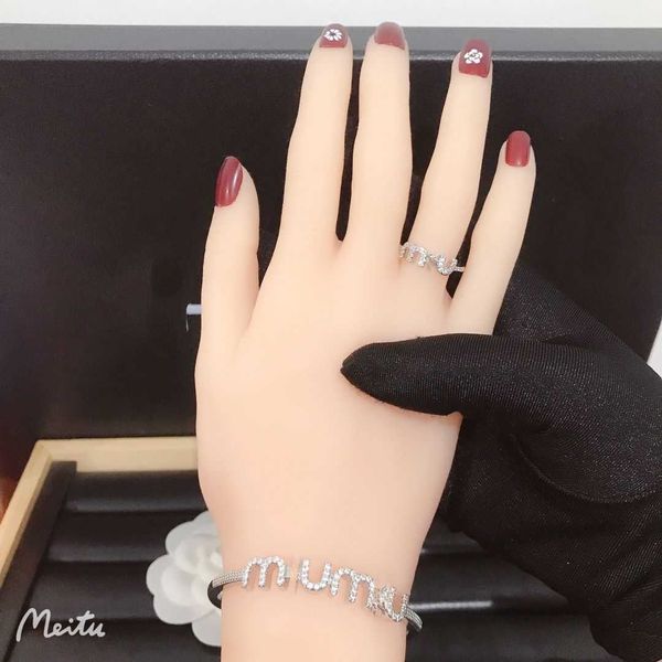 

designer bracelet fashion chain jewelry mius full diamond silver letter open copper band steel stamp, Black
