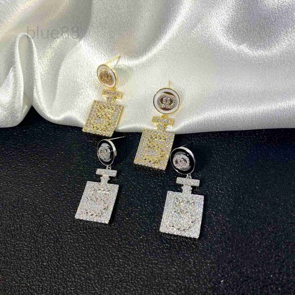 

charm designer lu's same perfume bottle double o luxury earrings cool number 5 inlaid female qx4u, Golden