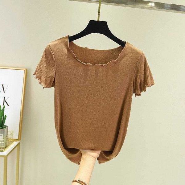 

solid color t shirt womens summer slim fit versatile thin half sleeve modal, White