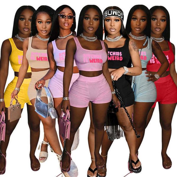 

women's designer spring summer tracksuits sports sport suits printed letter print vest shorts two-piece set women, Gray