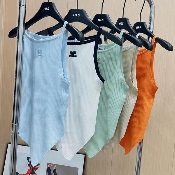 

women's knitted vest embroidery camis tank fashion sleeveless clothes yoga dance tees summer beach wear, White