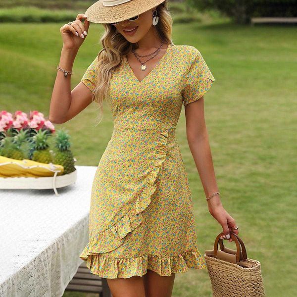 

summer ruffled skirt french dresses style temperament chiffon polka dots v neck, Black;gray