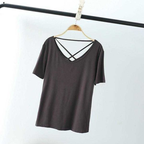 

korean style beauty back t shirt womens summer thin loose short sleeve modal, White