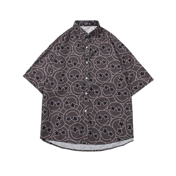 

summer new ins funny printed short sleeve shirt trendy hip hop half sleeve loose casual hawaiian shirt men, Black;white