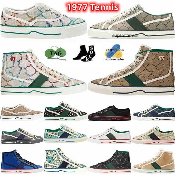 

2023 tennis 1977 canvas casual shoes designers women beige blue shoe italy green and red web stripe rubber sole stretch cotton low mens snea, Black