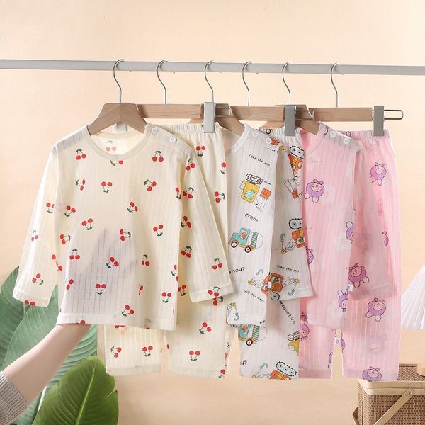 

pajamas children's pajama set summer thin boys and girls pure cotton home clothing baby breathable cotton long sleeve pants air 230331, Blue;red