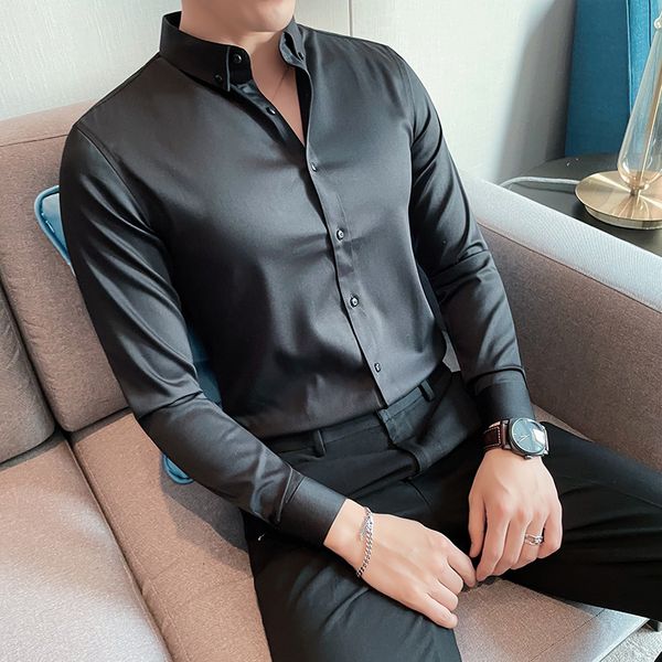 

men's casual shirts 5xl- plus men's long sleeve shirt simple business formal wear slim fit office shirt men's 10 colors 2303, White;black