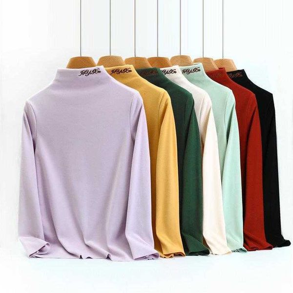 

dralon letters embroidered bottoming shirt womens winter double sided with, White