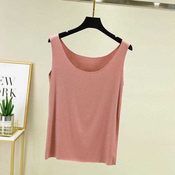 

camisole womens summer wear loose round neck shiny inner mask bottoming shirt, White