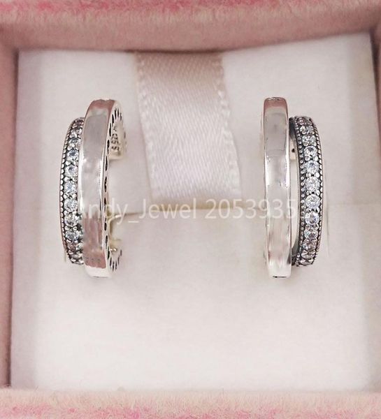 

authentic 925 sterling silver studs pave double hoop earrings fits european pandora style studs jewelry 299056c013106286, Golden;silver