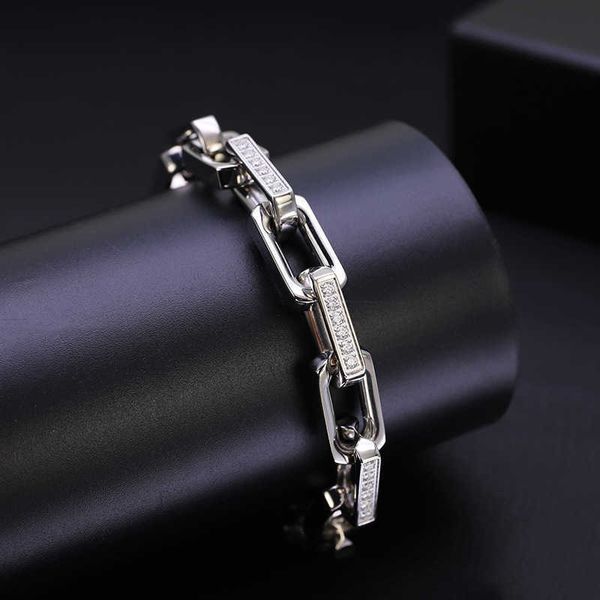 

designer bracelet fashion chain jewelry new diamond donkey home 10mm square titanium steel hip hop mosan, Black