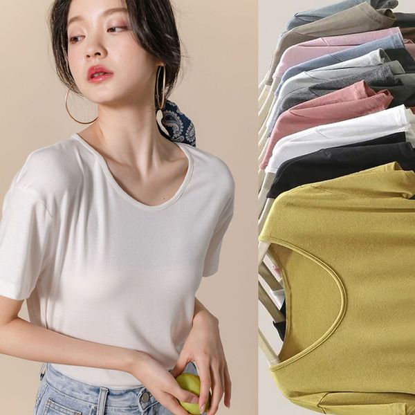 

women's t-shirt modal cotton ice silk short sleeve t-shirt thin cool loose women's summer shirt pure white low neck 230331