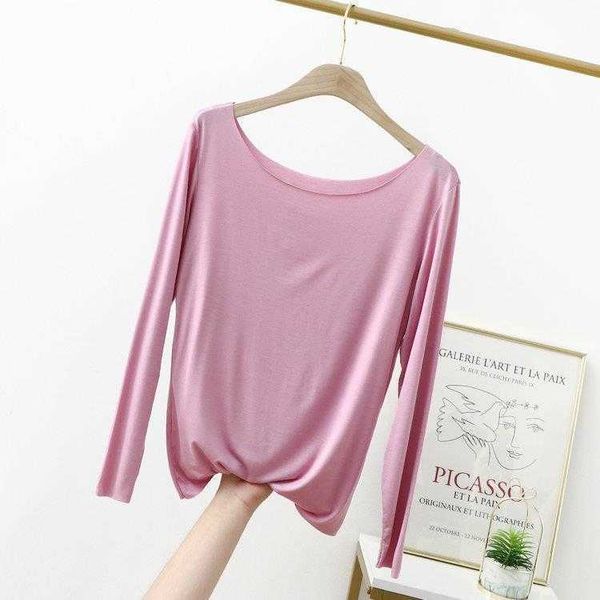 

spring and summer modal cotton bottoming shirt womens large size long sleeved t, White