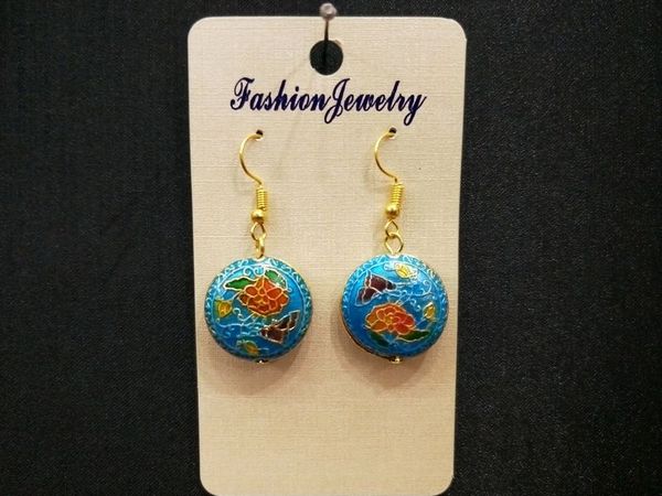 

cute round flower butterfly charms design earrings wholesale traditional handcraft women fashion earrings cloisonne enamel beautiful simple, Golden