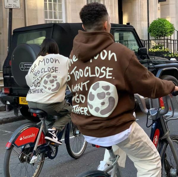 

vintage sweatshirts hoodies men women foam puff print pullover hoode hip hop beige brown pullovers 23fw, Black;brown