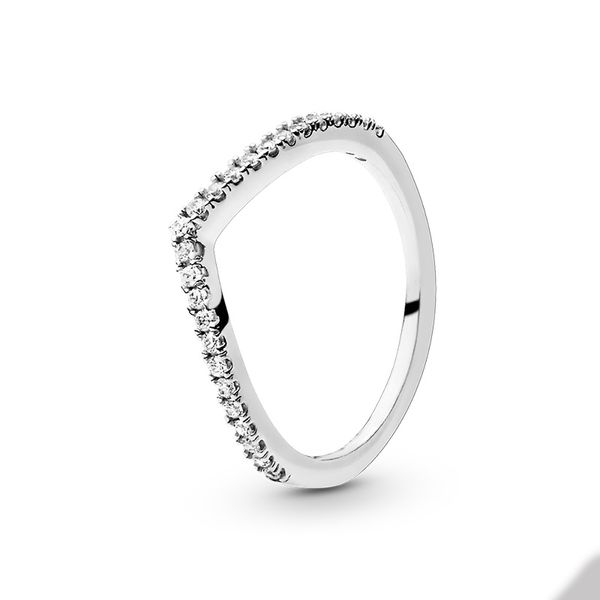 

real sterling silver sparkling wishbone ring for pandora cz diamond wedding designer rings jewelry for women girlfriend gift rose gold ring, Slivery;golden