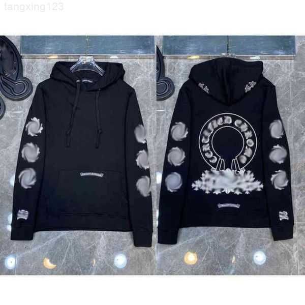 

men's hoodies sweatshirts new chrome mens designer fashion classic brand ch loose hoodie horseshoe sanskrit print luxury jacket pullove, Black