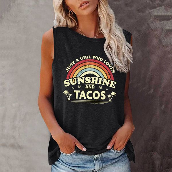 

women s t shirt seeyoushy just a girl who loves sunshine and tacos print summer women tank sleeveless graphic t shirt y2k aesthetic 230330, White
