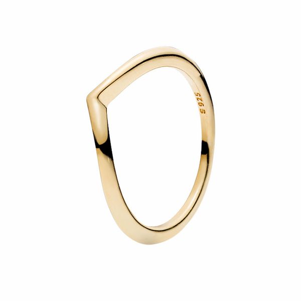 

gold plated polished wishbone rings for pandora authentic sterling silver wedding ring jewelry for women girlfriend gift designer love ring, Slivery;golden