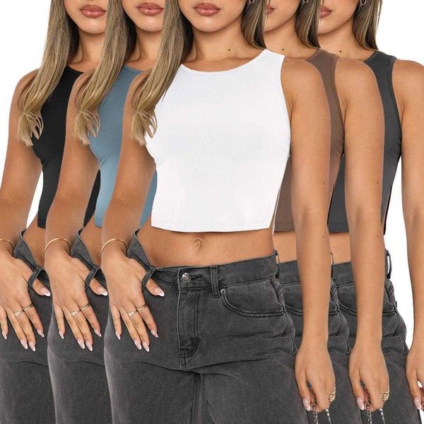 

womens pure blouses color comfort split sleeveless scoop neck vest, White