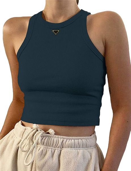 

2023 summer designer women t shirts crop brand sport shoulder black white tank casual sleeveless backless tee shirts om