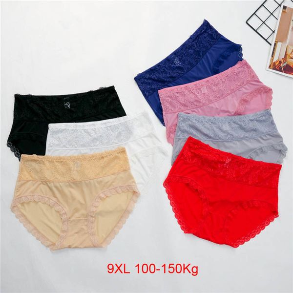 

women's panties 8xl 9xl 100-150kg plus size soft lace women's pants high waist pants loose elegant women's short pants 230331, Black;pink