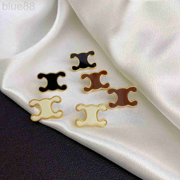 

charm designer small fragrant style delicate and dropped glaze earrings design sense advanced letter temperament versatile french awkc, Golden