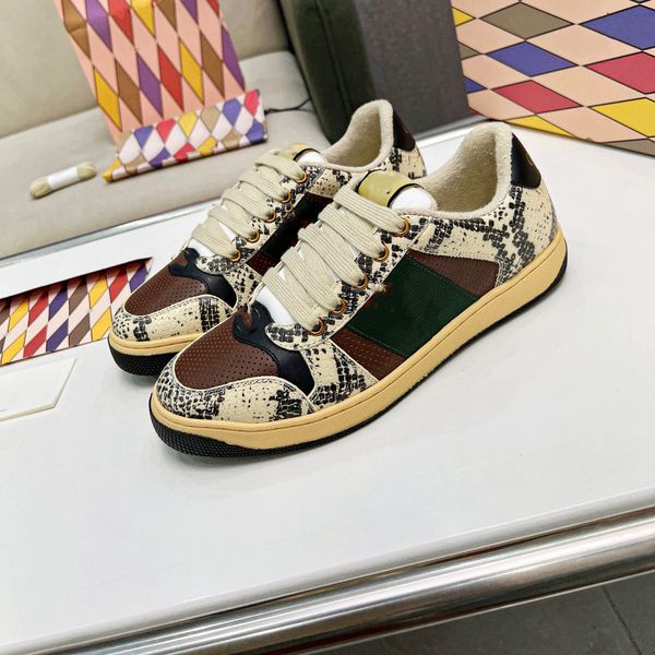 

luxury casual shoes mens classic vintage screener leather web sneaker womens designer dirty leather shoe green obsidian grey strawberry men, Black