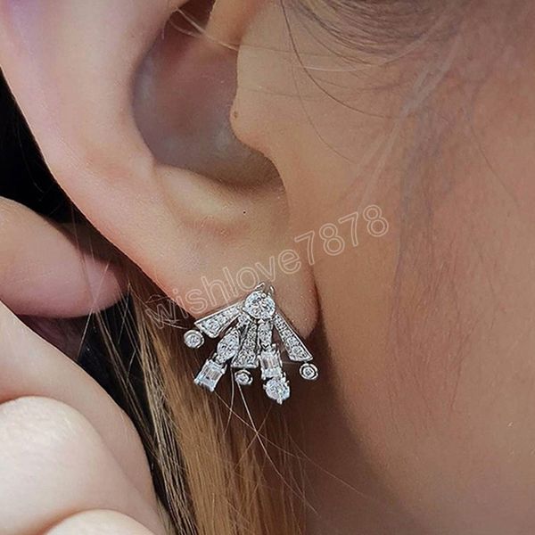 

modern fanshaped stud earrings women luxury inlay sparkling cubic zirconia crystal bride wedding earrings fashion jewelry, Golden;silver