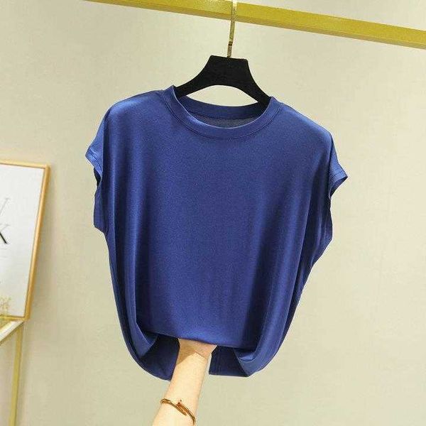 

modal round neck tank sleeveless t shirt womens summer thin large size loose, White