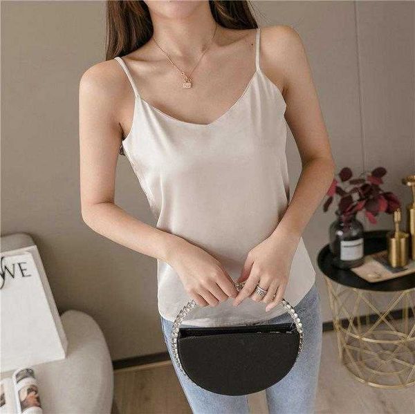 

satin silk tank plus size slip womens summer traceless solid color, White